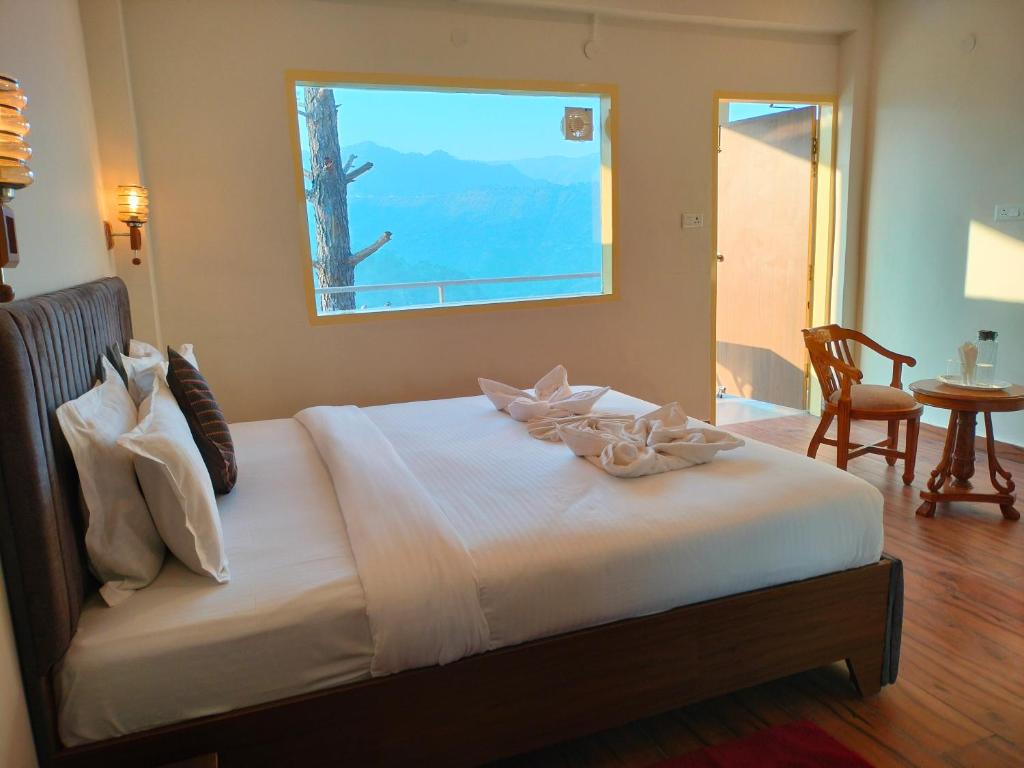 Mountain-view bedroom window