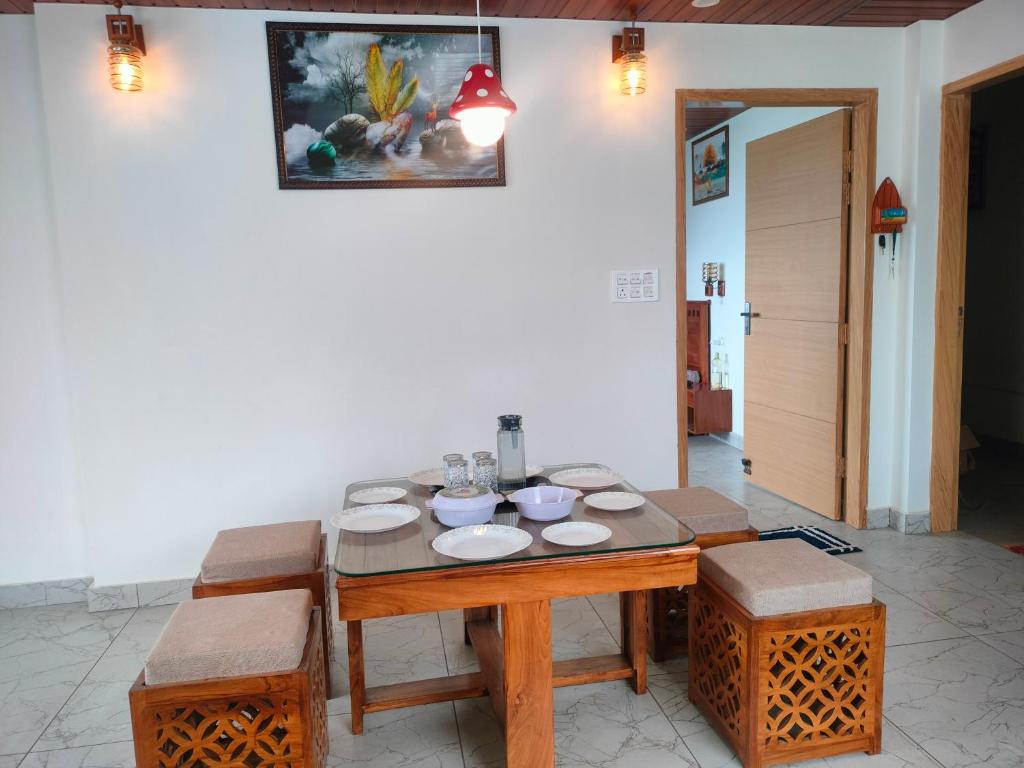 Apartment sitting area with wall art